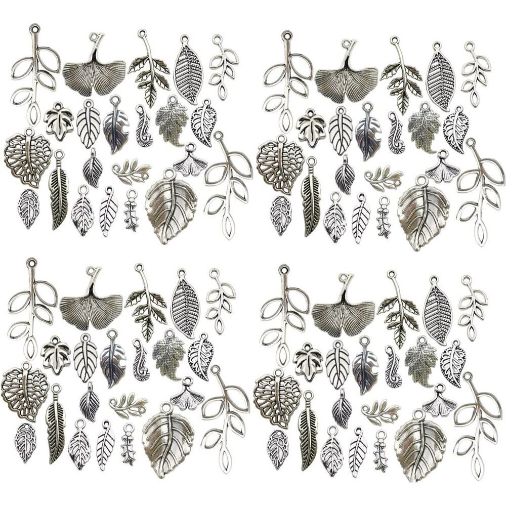 120pcs Antique Silver Tree Leaves Charms for Jewelry Making Alloy Leaf Charms fo